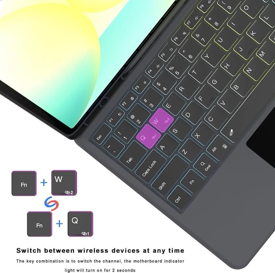 Ai Key Galaxy Tab S10 FE+ 13.1 Keyboard Case Backlit Touchpad Black - Thumbnail 8