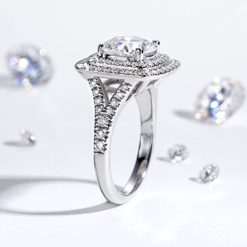 Yeesoth 3ct Halo Moissanite Engagement Ring D VVS1 925 Silver 14K Gold - Thumbnail 7