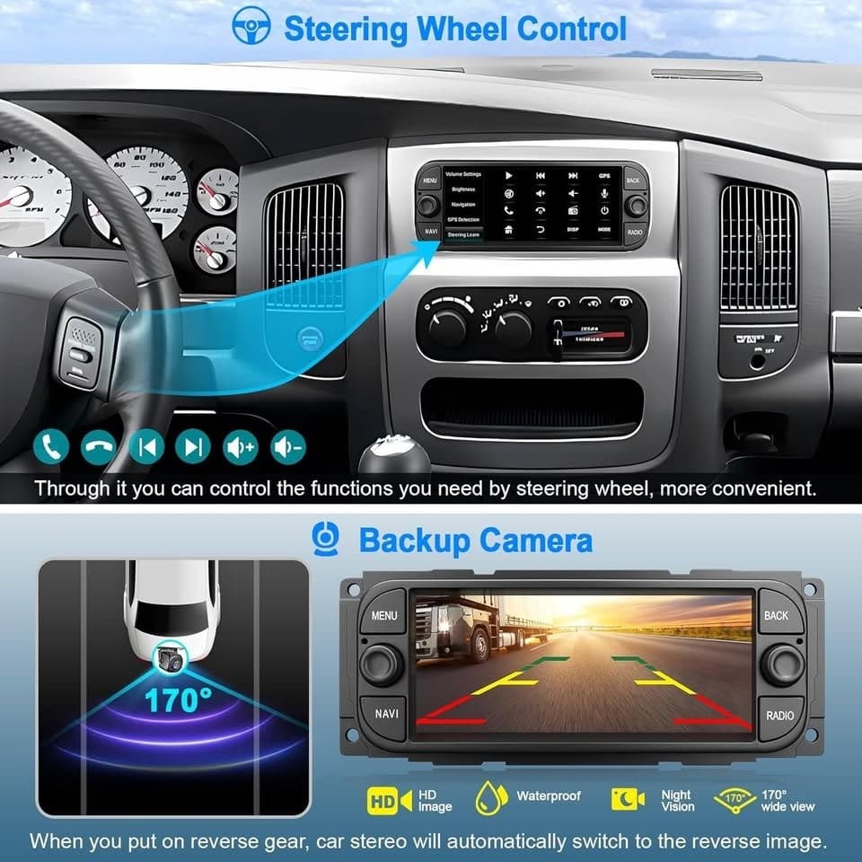 CarPlay Android 13 Radio Dodge RAM 02-06, 6.8 Inch Jeep Wrangler Grand Cherokee - Thumbnail 7