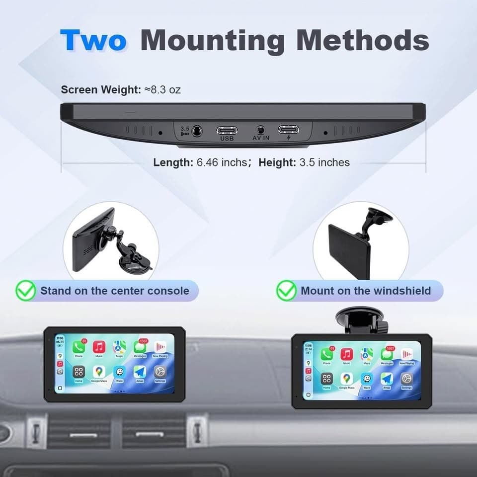 6.1" Portable Car Screen Wireless CarPlay Android Auto 1080P Backup Camera - Thumbnail 6
