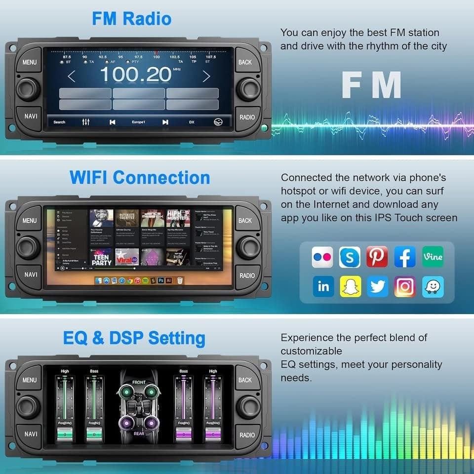 CarPlay Android 13 Radio Dodge RAM 02-06, 6.8 Inch Jeep Wrangler Grand Cherokee - Thumbnail 5