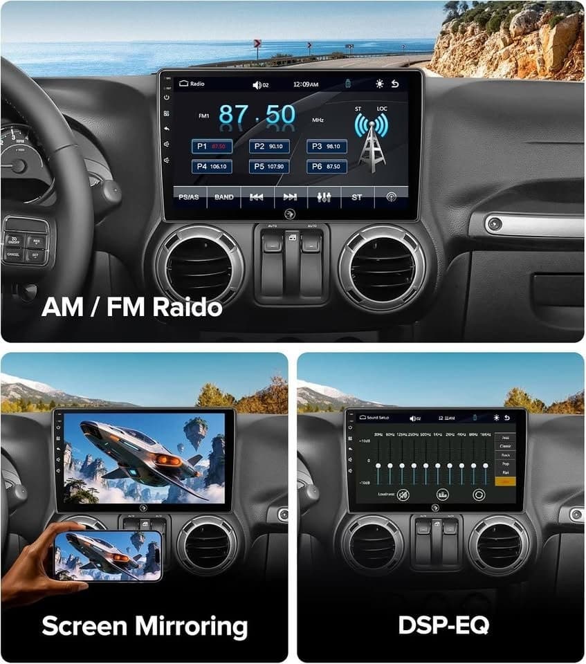 10" QLED Linux Car Stereo Jeep Wrangler JK/Dodge Ram CarPlay+Camera - Thumbnail 7