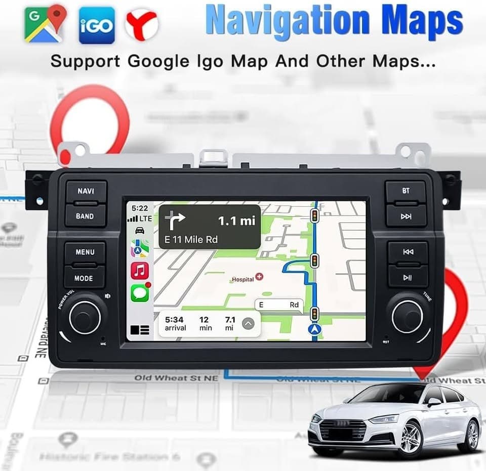BMW E46 7" Linux CarPlay Screen Wireless CarPlay Android Auto Bluetooth - Thumbnail 8