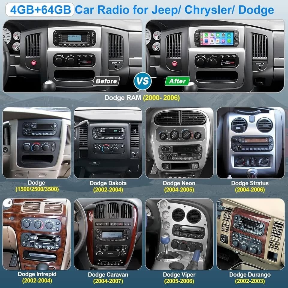CarPlay Android 13 Radio Dodge RAM 02-06, 6.8 Inch Jeep Wrangler Grand Cherokee - Thumbnail 8