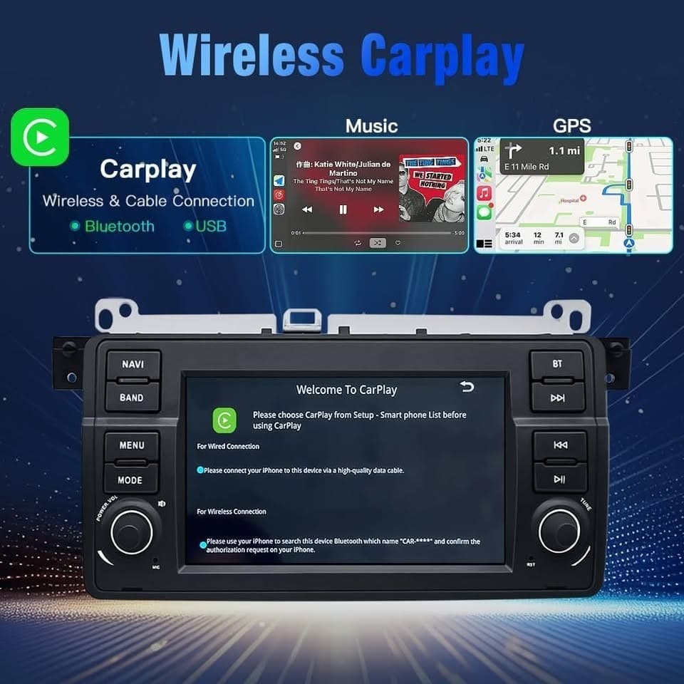 BMW E46 7" Linux CarPlay Screen Wireless CarPlay Android Auto Bluetooth - Thumbnail 10