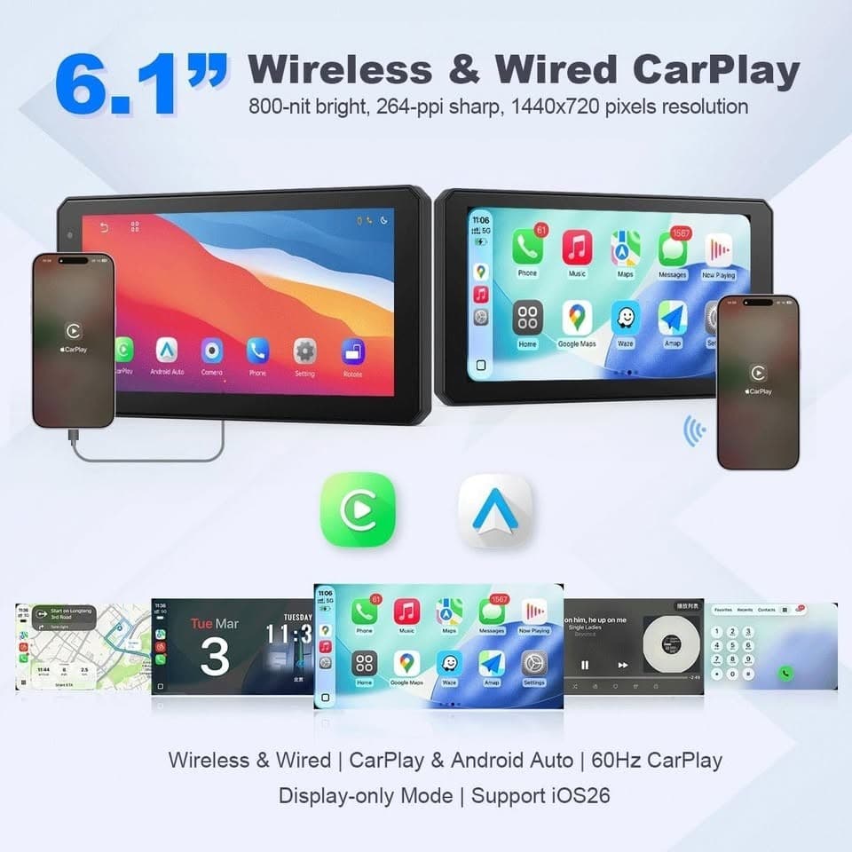 6.1" Portable Car Screen Wireless CarPlay Android Auto 1080P Backup Camera - Thumbnail 9