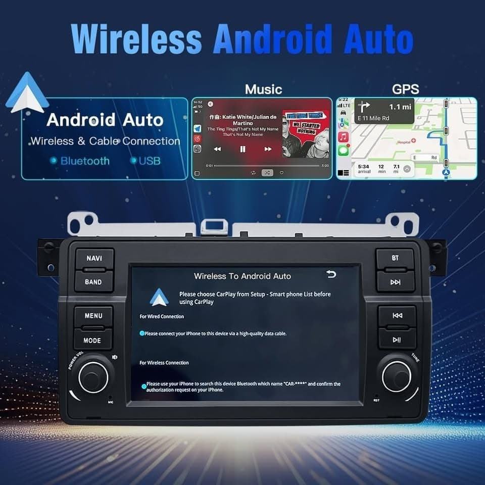 BMW E46 7" Linux CarPlay Screen Wireless CarPlay Android Auto Bluetooth - Thumbnail 6