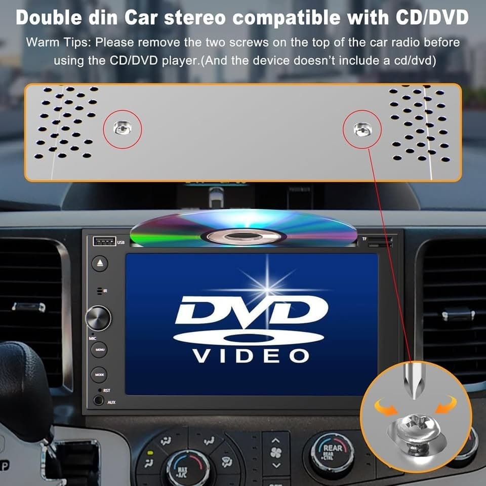 Double Din Car Stereo CD/DVD CarPlay Android Auto BT + Backup Cam - Thumbnail 7