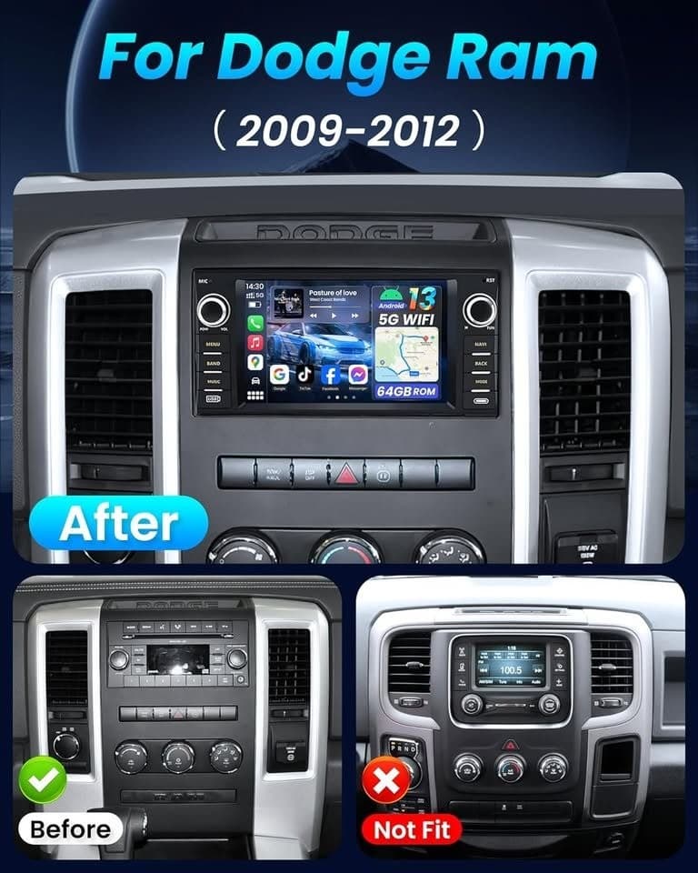 Dodge RAM 1500 2500 3500 2009-2012 7" IPS CarPlay Android 13 64GB Stereo - Thumbnail 5