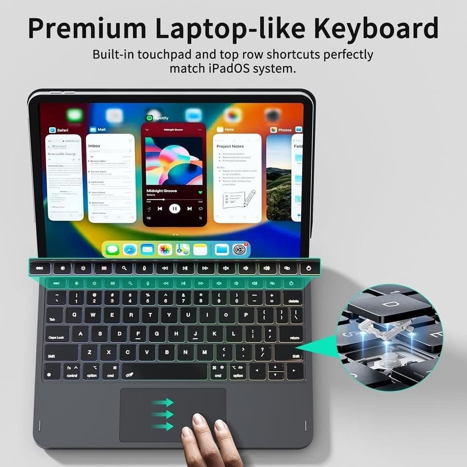 LAUDTEC iPad Pro 11" M5/M4 Magnetic Keyboard Case LCD Trackpad Backlit Black - Thumbnail 8