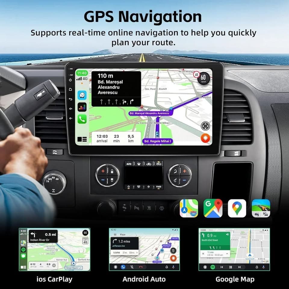 Android 15 10" CarPlay Stereo for 2007-2013 Chevy Silverado Tahoe Sierra - Thumbnail 4