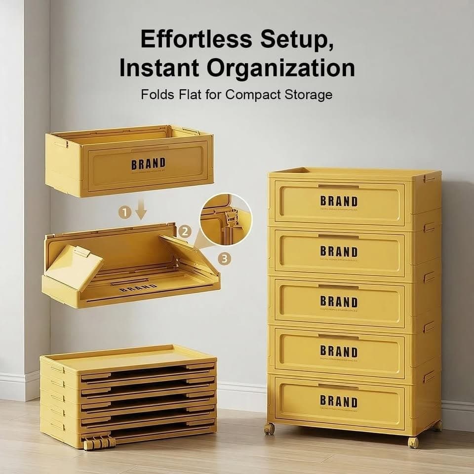 FoldTrend 300QT 5-Tier Stackable Storage Cabinet Magnetic Door Wheels... - Thumbnail 8