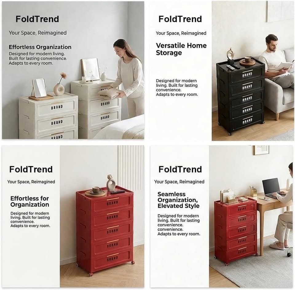 FoldTrend 300QT 5-Tier Stackable Storage Cabinet Magnetic Door Wheels... - Thumbnail 5