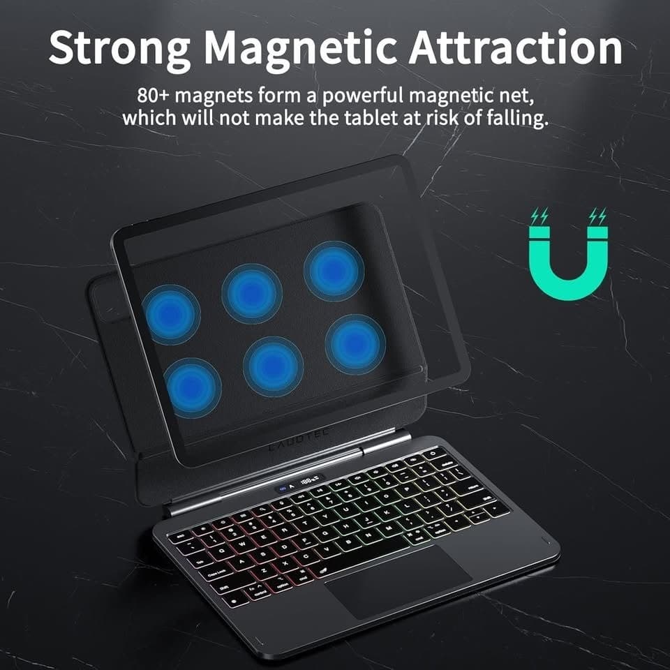 LAUDTEC iPad Pro 11" M5/M4 Magnetic Keyboard Case LCD Trackpad Backlit Black - Thumbnail 6