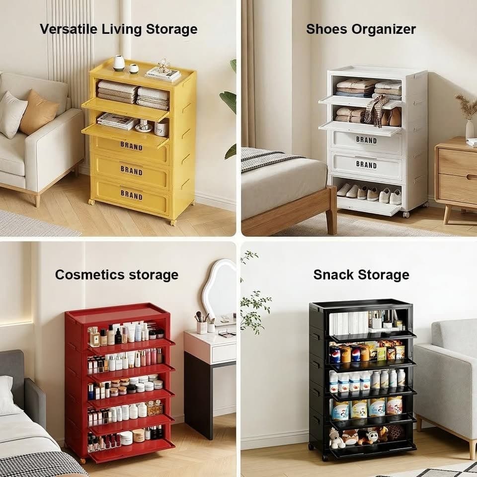 FoldTrend 300QT 5-Tier Stackable Storage Cabinet Magnetic Door Wheels... - Thumbnail 6