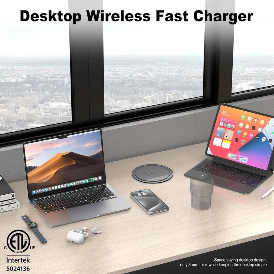 VILONG 4.75" Pop Up Countertop Outlet 15W Wireless 4AC 20W USB-C 800J Surge - Thumbnail 4
