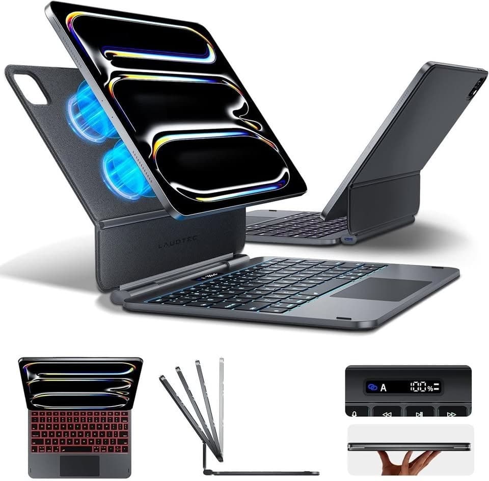 LAUDTEC iPad Pro 11" M5/M4 Magnetic Keyboard Case LCD Trackpad Backlit Black - Thumbnail 4