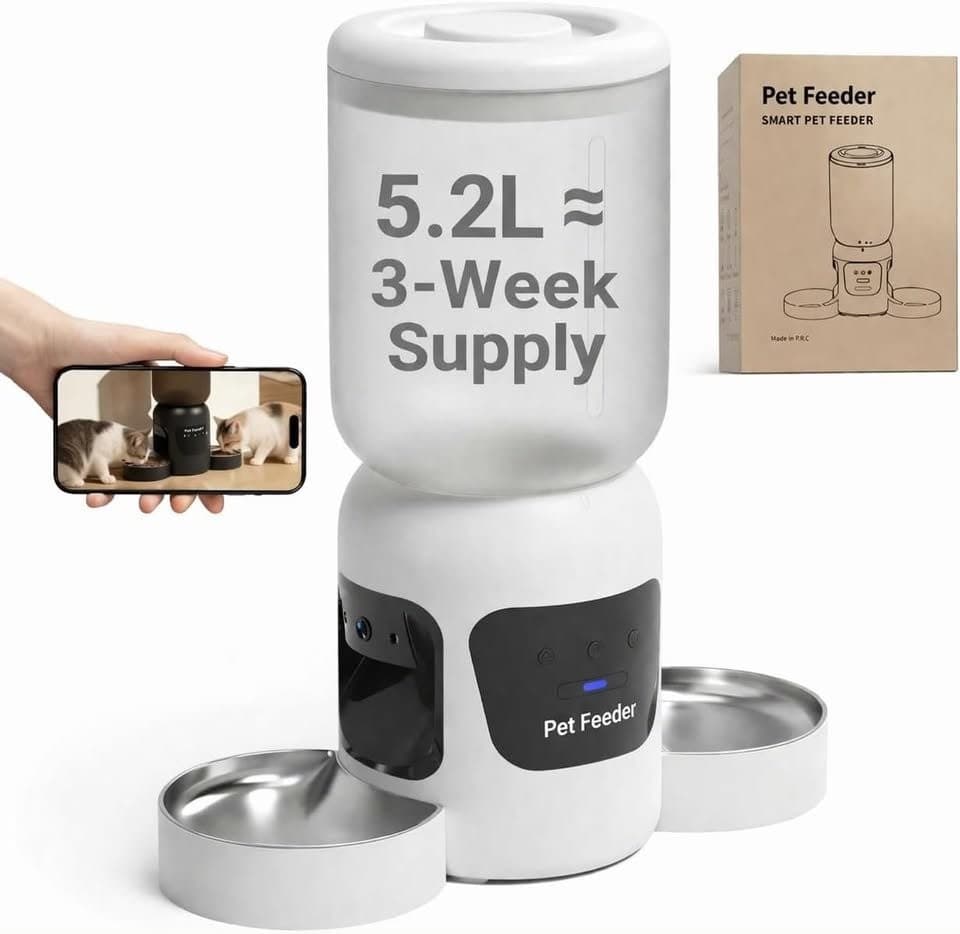 Automatic Cat Feeder Camera WiFi 5.2L Dual Bowls 2‐Way Audio APP Control - Thumbnail 3