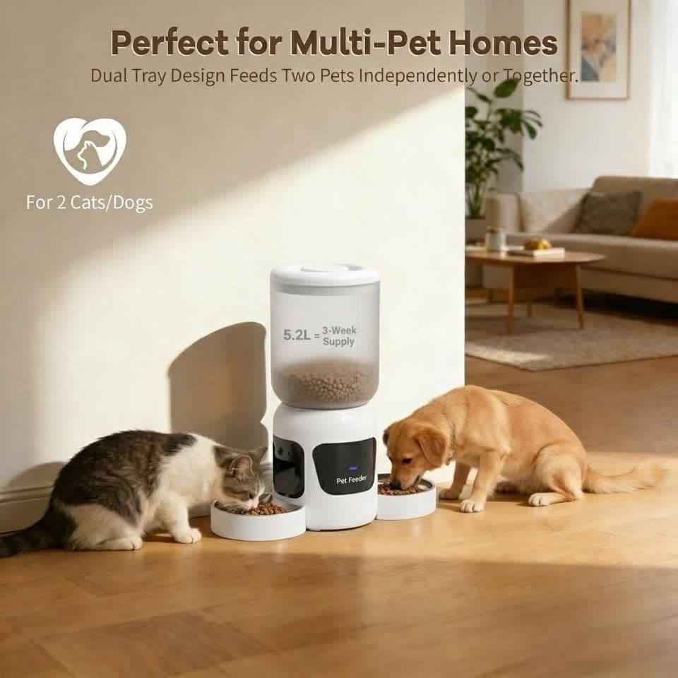 Automatic Cat Feeder Camera WiFi 5.2L Dual Bowls 2‐Way Audio APP Control - Thumbnail 5