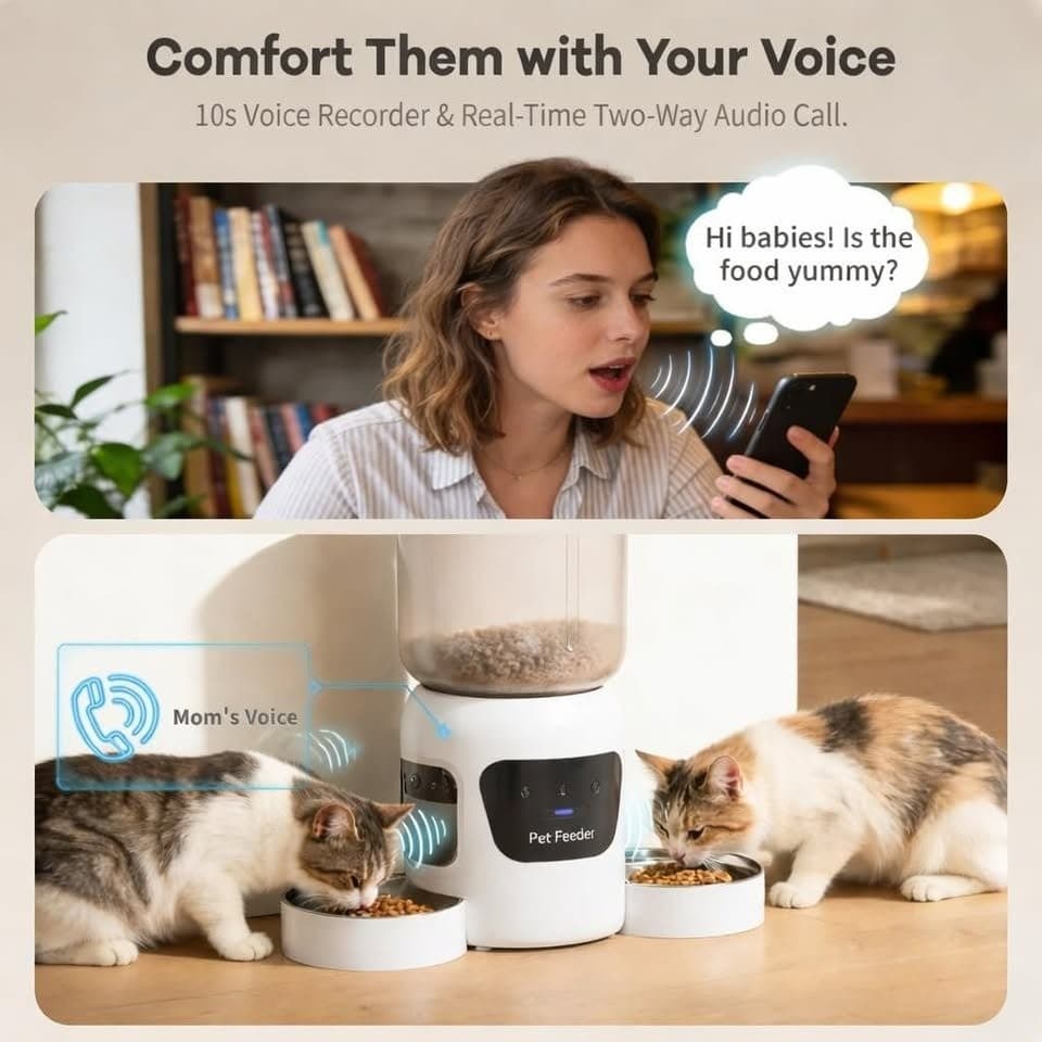 Automatic Cat Feeder Camera WiFi 5.2L Dual Bowls 2‐Way Audio APP Control - Thumbnail 8