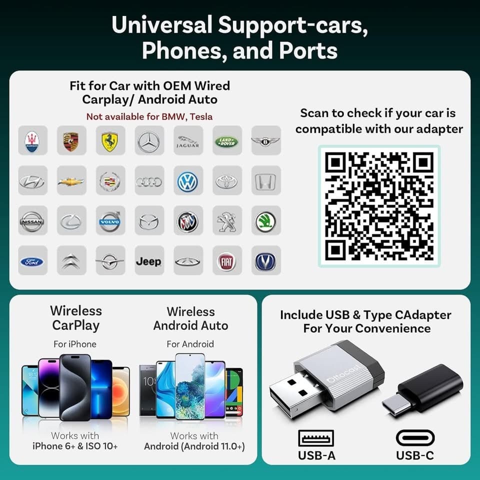 OTTOCAST Mini Nova Wireless CarPlay Android Auto Adapter USB For iOS Android - Thumbnail 8