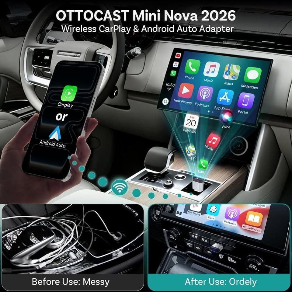 OTTOCAST Mini Nova Wireless CarPlay Android Auto Adapter USB For iOS Android - Thumbnail 5