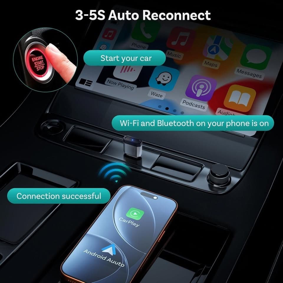 OTTOCAST Mini Nova Wireless CarPlay Android Auto Adapter USB For iOS Android - Thumbnail 9