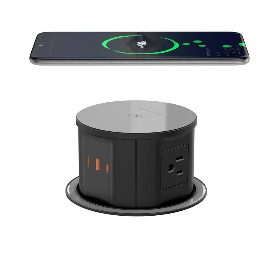 VILONG 4.75" Pop Up Countertop Outlet 15W Wireless 4AC 20W USB-C 800J Surge - Thumbnail 8
