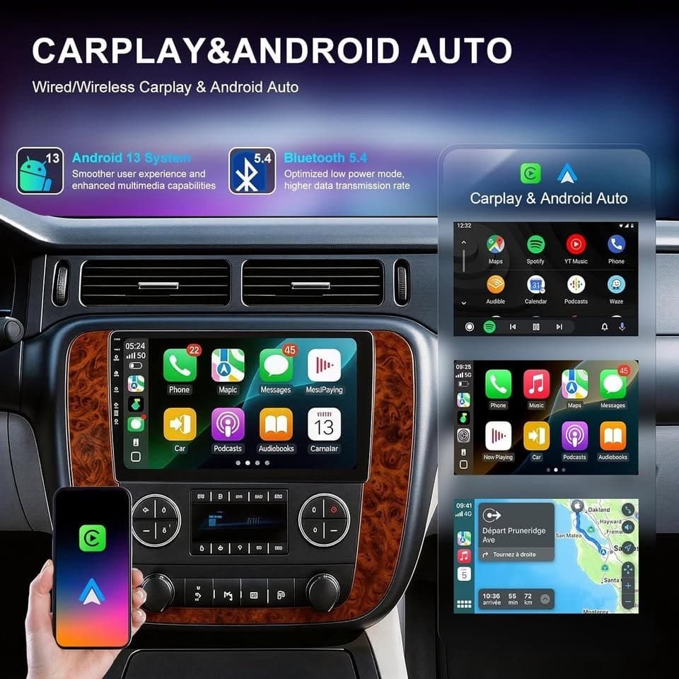 9" Android 13 QLED CarPlay Radio for 07-13 Silverado Sierra Yukon Tahoe Truck - Thumbnail 7