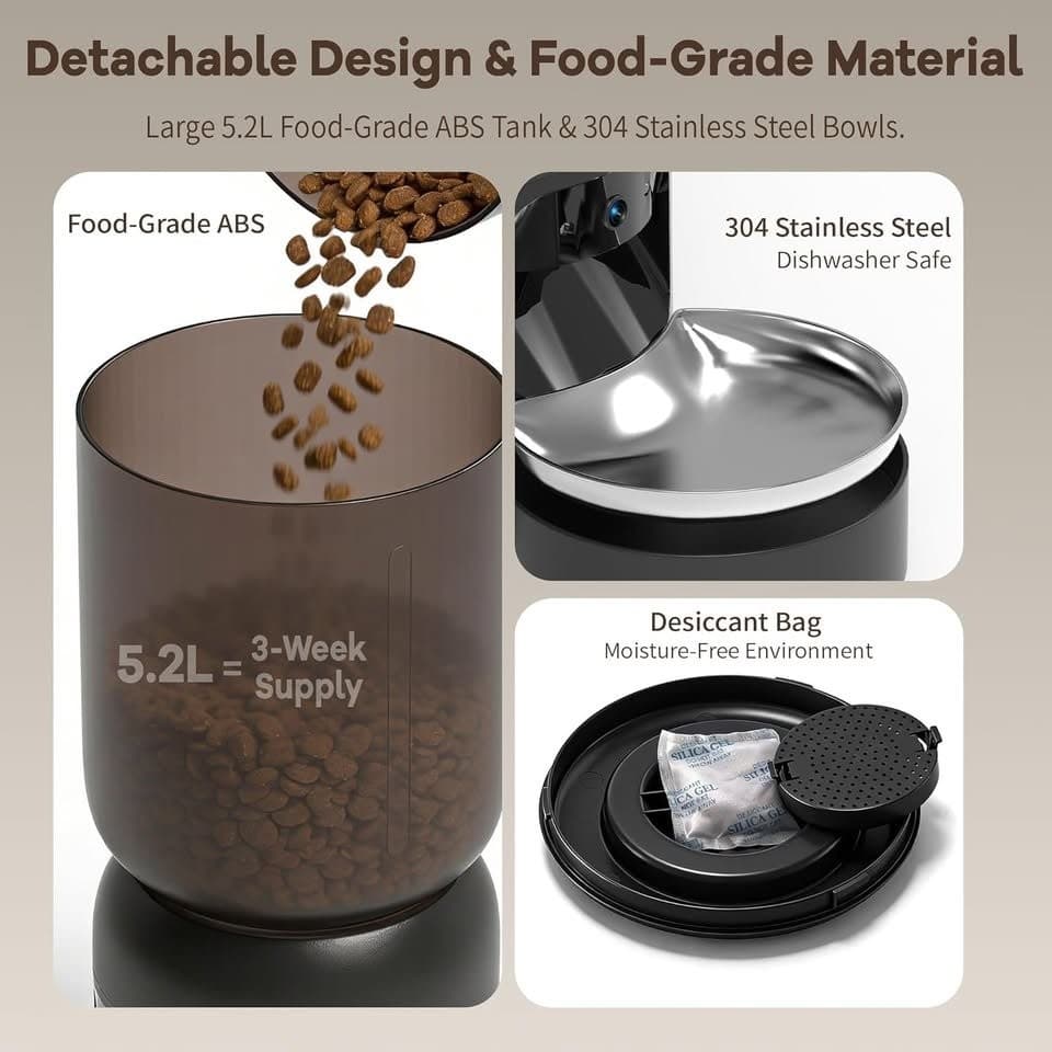 Automatic Cat Feeder Camera WiFi 5.2L Dual Bowls 2‐Way Audio APP Control - Thumbnail 7