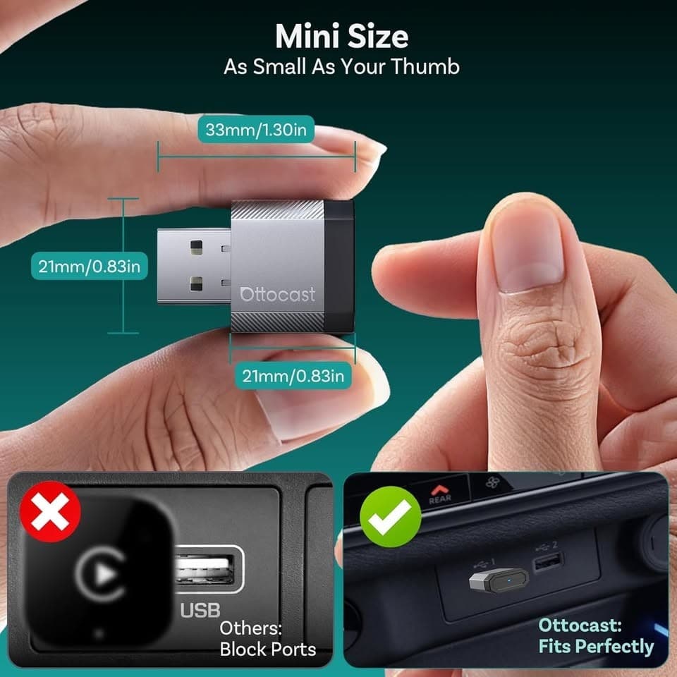 OTTOCAST Mini Nova Wireless CarPlay Android Auto Adapter USB For iOS Android - Thumbnail 6