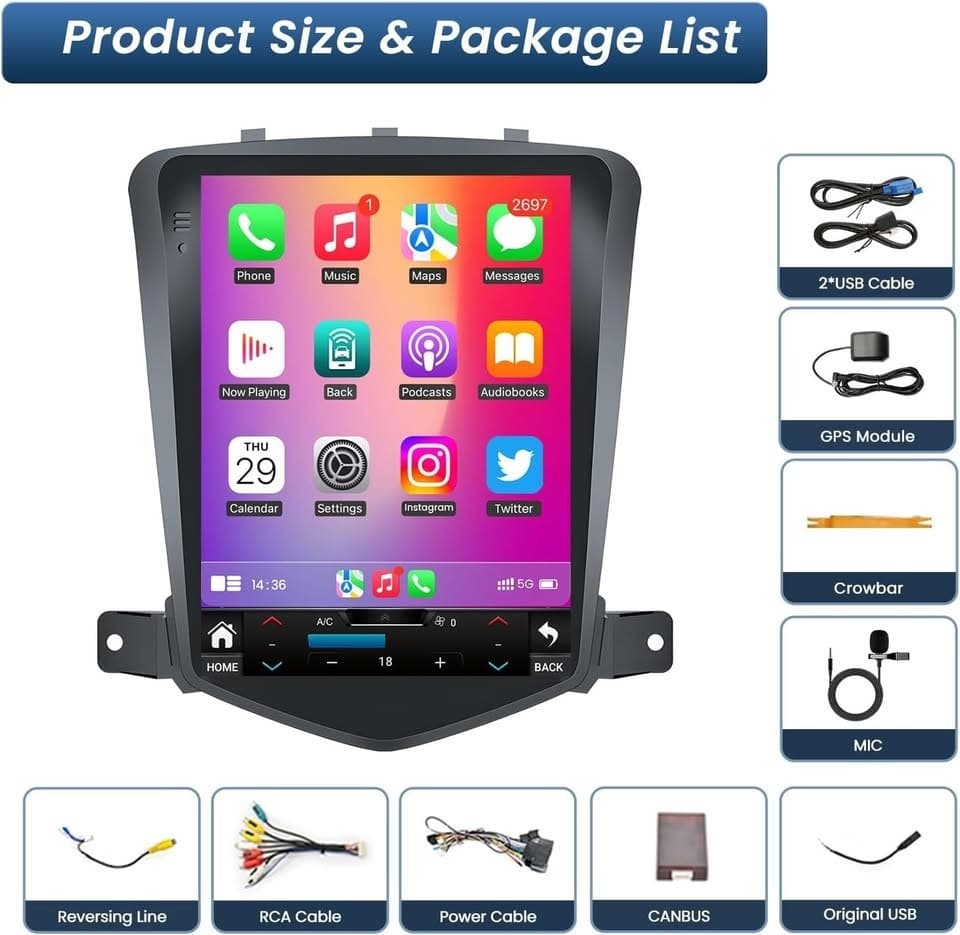 Chevy Cruze (2009-2015) 10.4" Android 12 Car Radio GPS 64G 5G WiFi CarPlay BT - Thumbnail 9