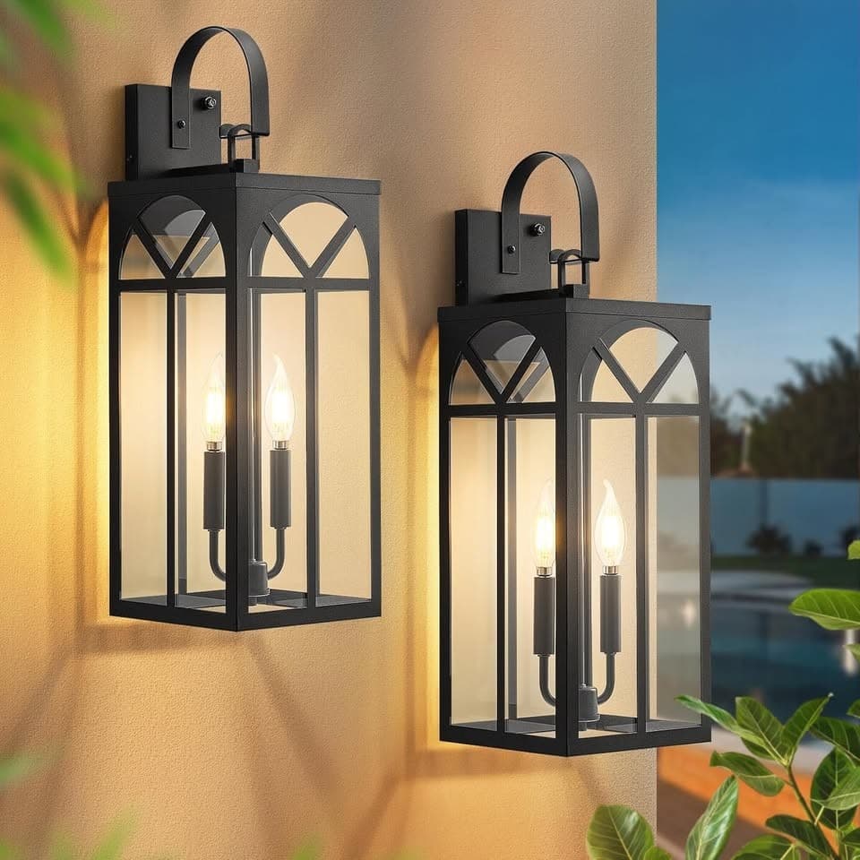 Outdoor Dusk to Dawn Wall Sconce Lights 23" Black 2-Pack Waterproof Lanterns - Thumbnail 10