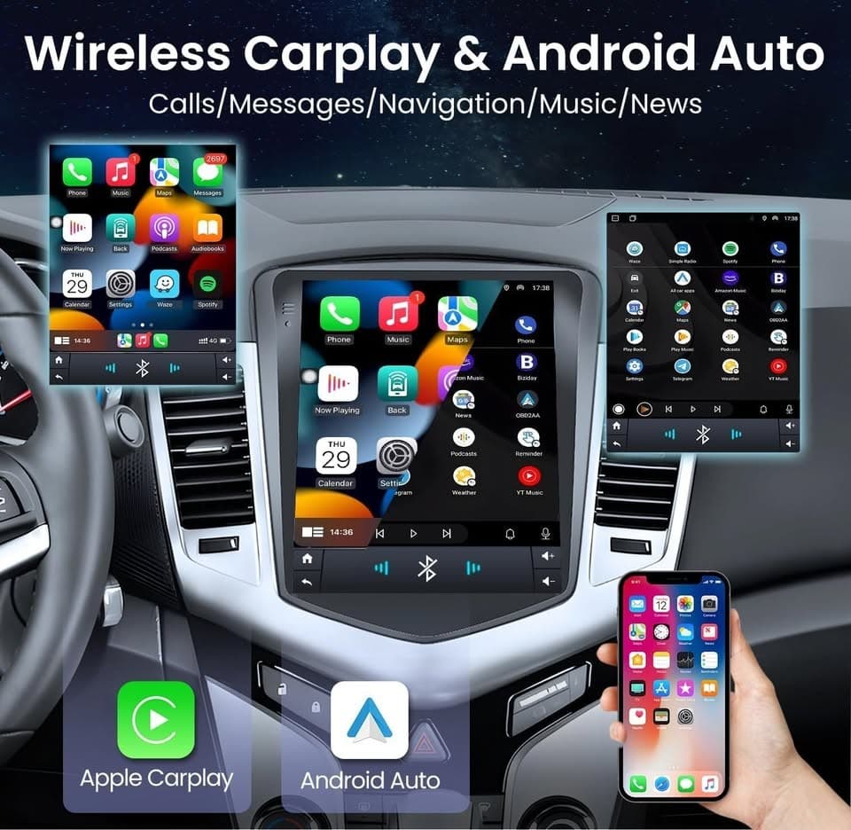 Chevy Cruze (2009-2015) 10.4" Android 12 Car Radio GPS 64G 5G WiFi CarPlay BT - Thumbnail 10