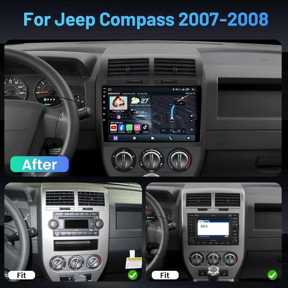 Android 13 10" Car Radio Jeep Compass 2017-2020 CarPlay GPS BT WiFi - Thumbnail 5