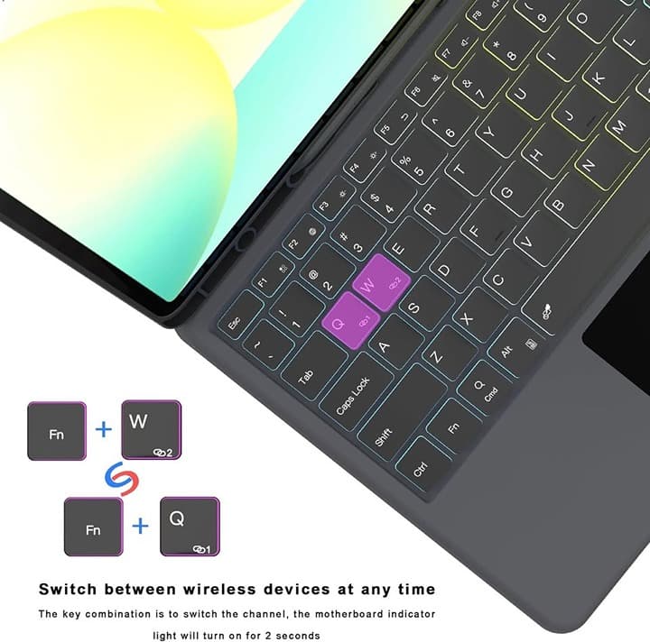 Ai Key Galaxy Tab S10 FE+ 13.1 Keyboard Case Backlit Touchpad Black - Thumbnail 6