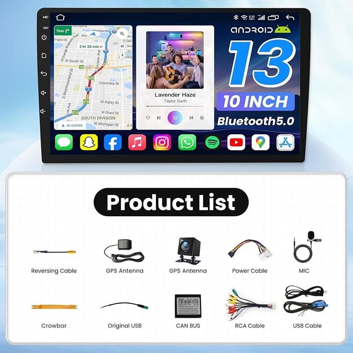 Jeep Compass Android 13 CarPlay Radio 10" Touch GPS BT WiFi SWC Cam - Thumbnail 6