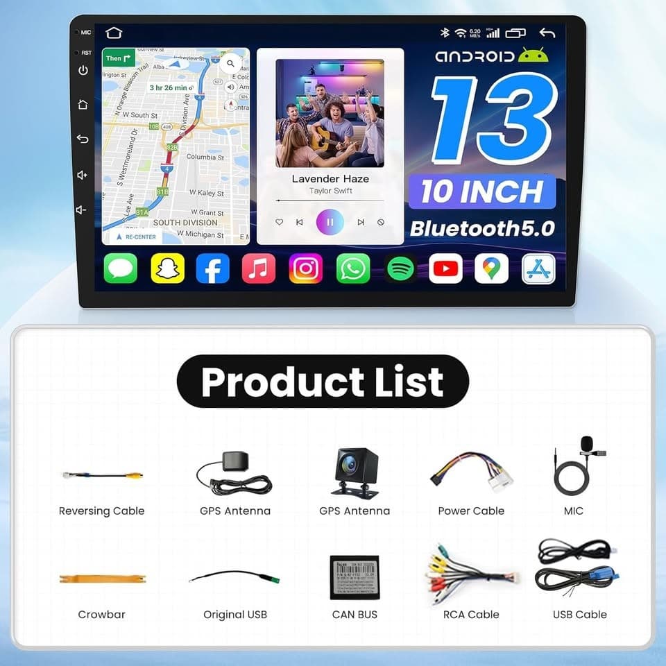 Jeep Compass Android 13 CarPlay Radio 10" Touch GPS BT WiFi SWC Cam - Thumbnail 9