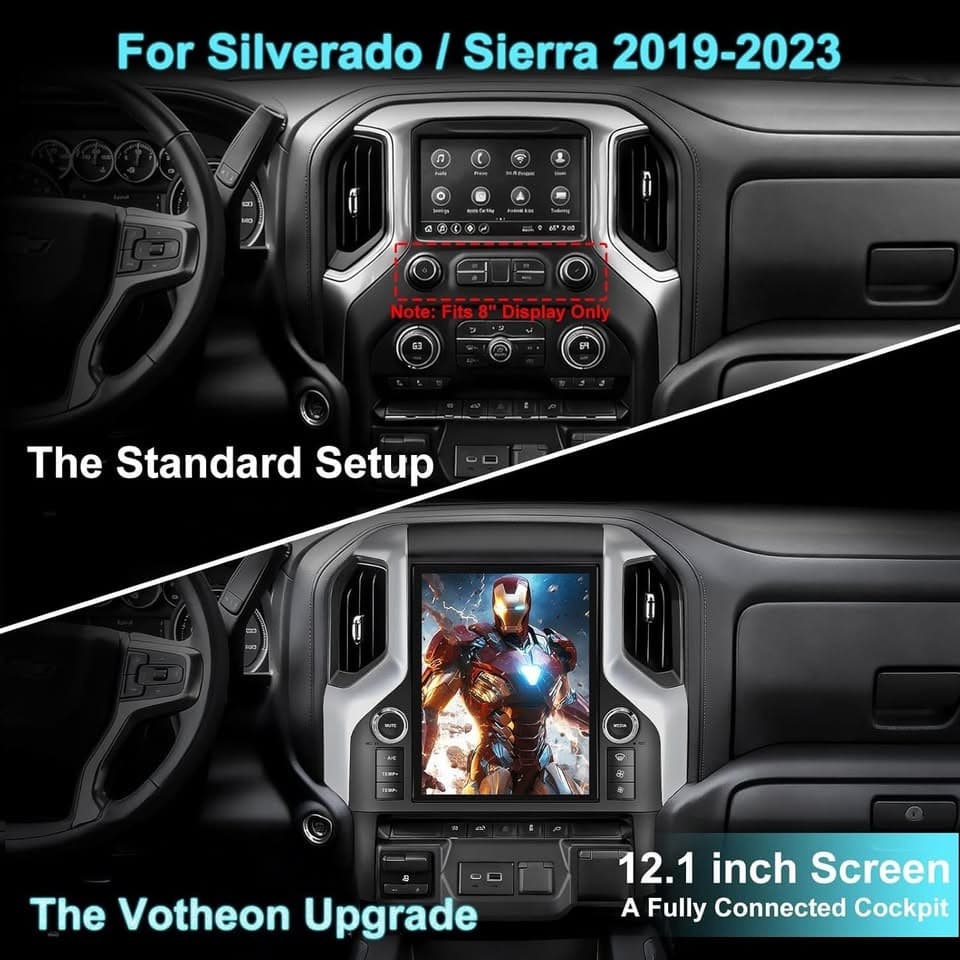 Votheon 12.1" Android Car Radio for 2019-23 Sierra Silverado CarPlay BT GPS - Thumbnail 4