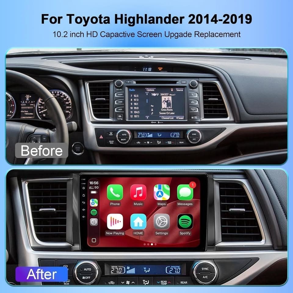 10.2" Android 13 Car Stereo for 2014-2019 Toyota Highlander, 64GB, CarPlay - Thumbnail 9