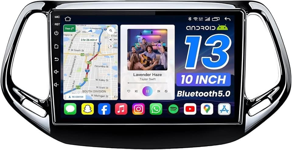 Jeep Compass Android 13 CarPlay Radio 10" Touch GPS BT WiFi SWC Cam - Thumbnail 8