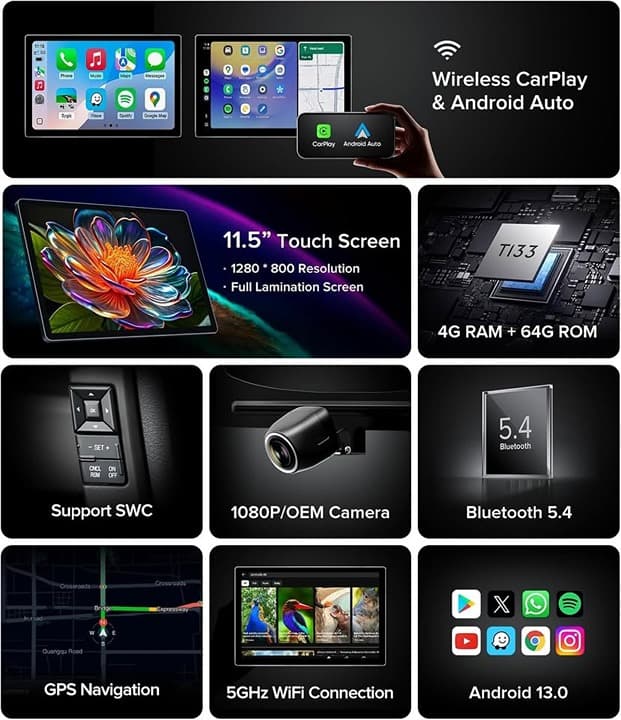 11.5" Car Radio Dodge Grand Caravan 2011-20 Chrysler T&C CarPlay Android 13 - Thumbnail 8