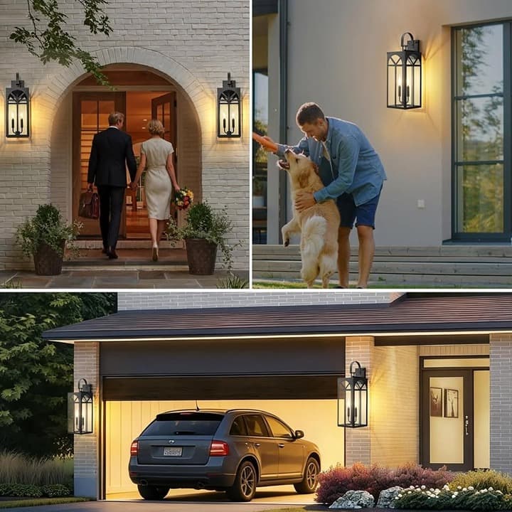 Outdoor Dusk to Dawn Wall Sconce Lights 23" Black 2-Pack Waterproof Lanterns Pat - Thumbnail 10