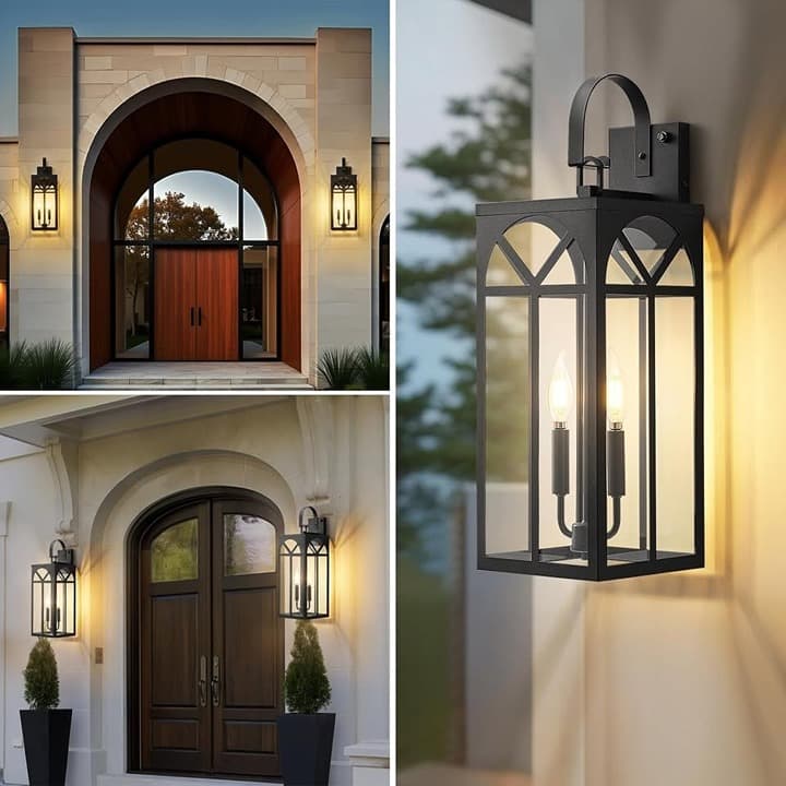 Outdoor Dusk to Dawn Wall Sconce Lights 23" Black 2-Pack Waterproof Lanterns Pat - Thumbnail 6