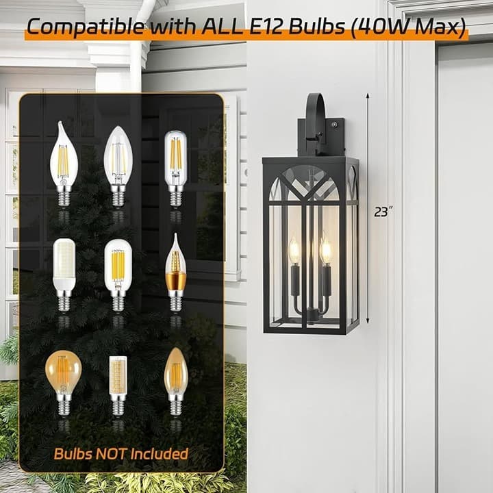 Outdoor Dusk to Dawn Wall Sconce Lights 23" Black 2-Pack Waterproof Lanterns Pat - Thumbnail 9