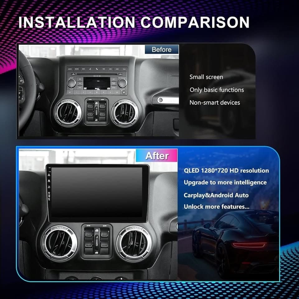 10" Android 13 Car Radio JK/Ram, 2+64G, Wireless CarPlay Android Auto GPS Cam - Thumbnail 5