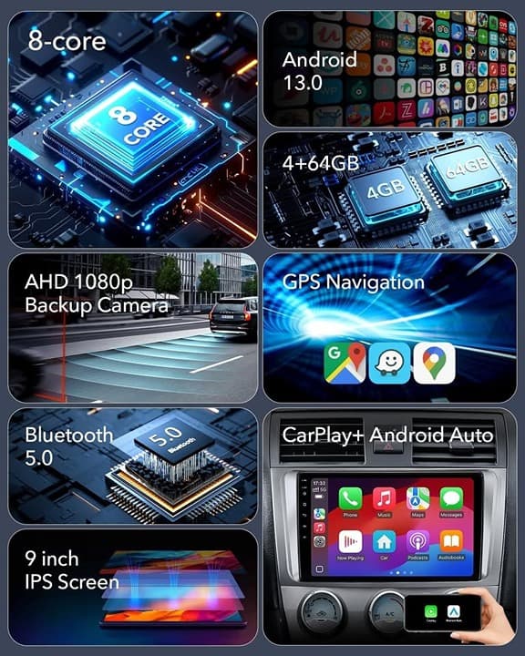 Android 13 4+64GB Car Radio for 2006‐2011 Toyota Camry CarPlay/Android - Thumbnail 6
