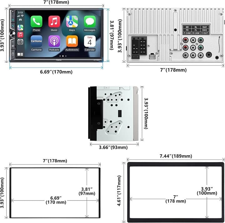 Wireless CarPlay Android Auto Double Din Stereo 7" Touchscreen FM/AM Radio - Thumbnail 9