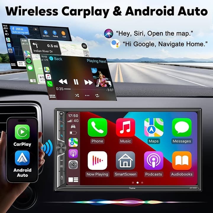 Wireless CarPlay Android Auto Double Din Stereo 7" Touchscreen FM/AM Radio - Thumbnail 5