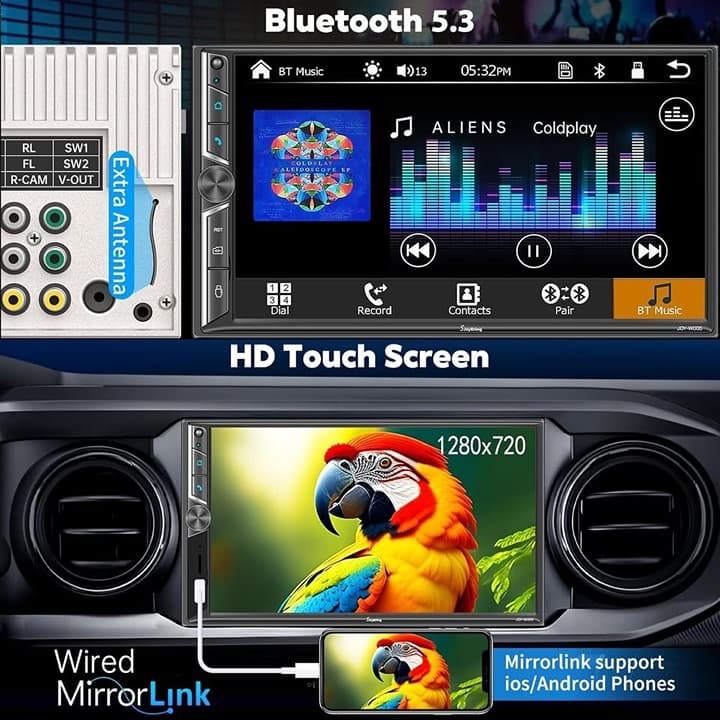 Wireless CarPlay Android Auto Double Din Stereo 7" Touchscreen FM/AM Radio - Thumbnail 6